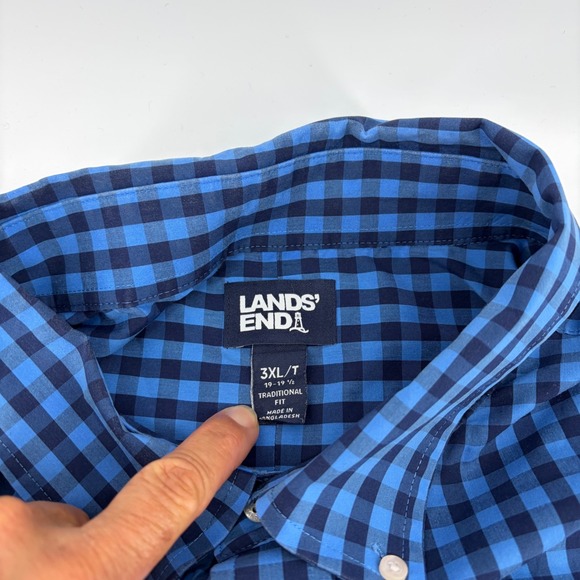 Lands End Mens 3XL T Traditional Fit Blue Gingham Short Sleeve Button Down Shirt - Picture 5 of 10